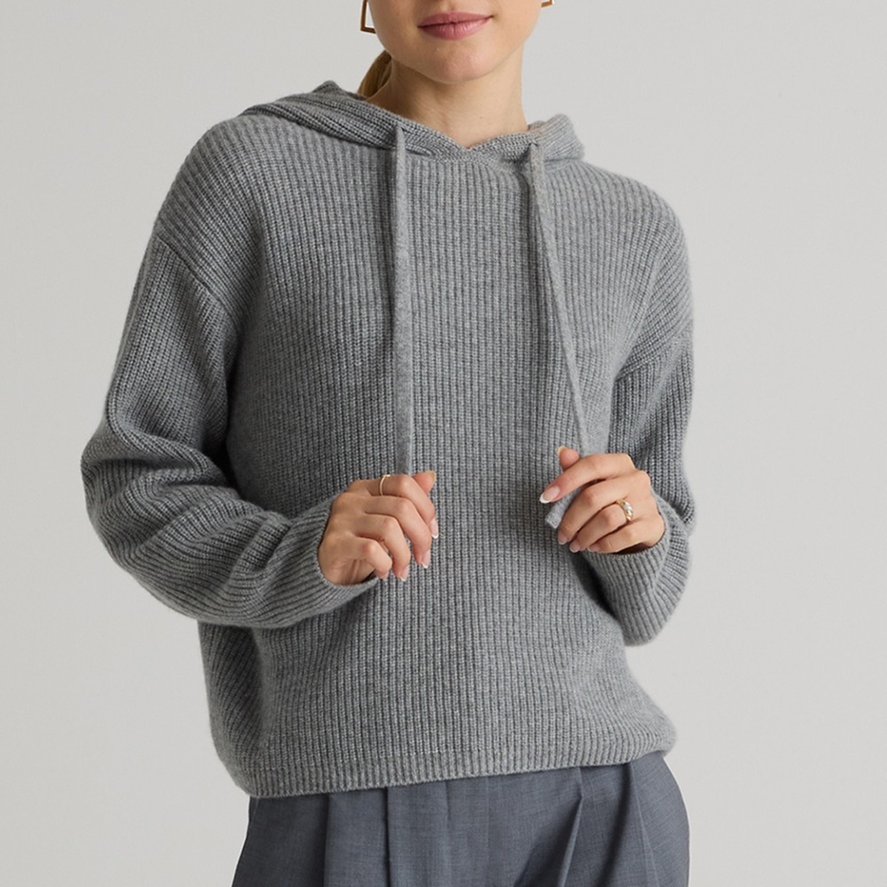 Quince Mongolian Cashmere Fisherman Pullover Hoodie 🩶 SIZE S